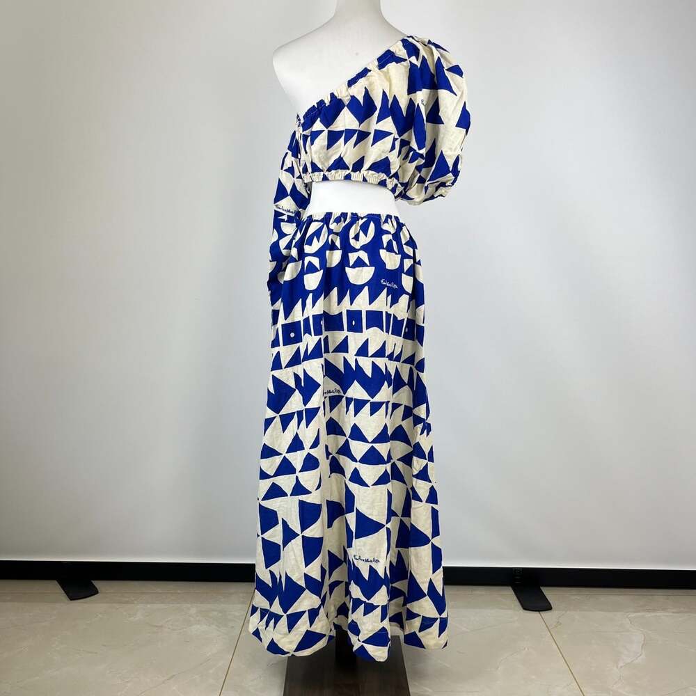 NWOT Farm Rio Linen-Blend Pitta Tiles Off-White One Shoulder Maxi Dress Size S - Picture 7 of 15